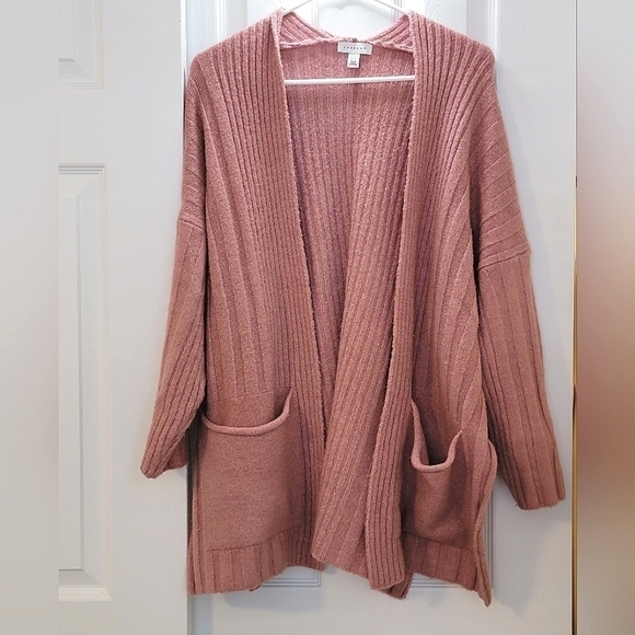 TopShop open front light pink oversized cardigan, size XS. - Picture 1 of 3